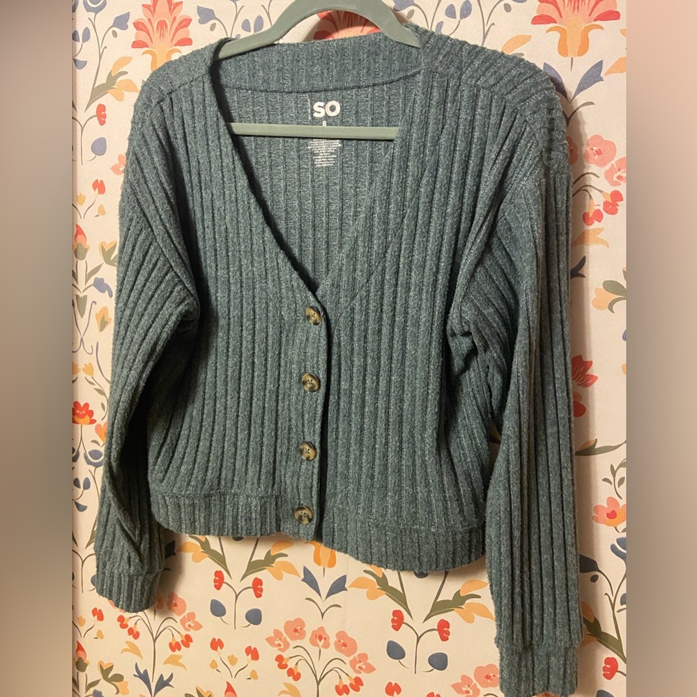 SO Women's Teal Ribbed Cardigan